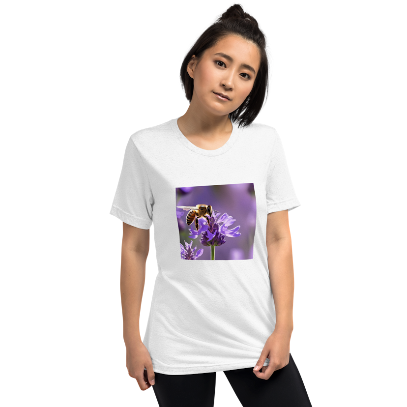 women's classic t-shirt white front with a bee illustration